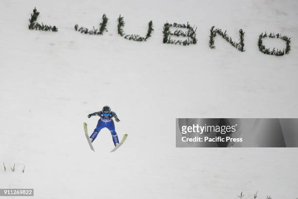 Spela Rogelj of Slovenia competes during the Ljubno FIS Ski Jumping World Cup competition.
