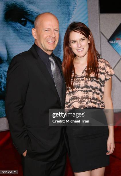 Actor Bruce Willis and his daughter, Rumer Willis arrive to the Los Angeles premiere of "Surrogates" held at the El Capitan Theatre on September 24,...