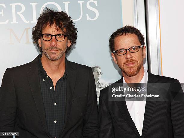 Filmmakers Joel Coen and Ethan Coen attend "A Serious Man" premiere at the Ziegfeld Theatre on September 24, 2009 in New York City.