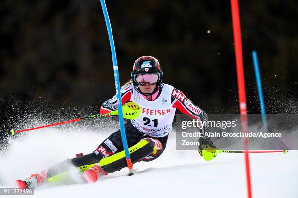 Erin Mielzynski of Canada competes during the Audi FIS Alpine Ski World Cup Women's Slalom on January 28, 2018 in Lenzerheide, Switzerland.