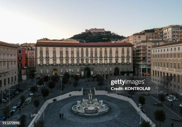 View of the Municipio square in Naples town, Campania region, southern Italy.