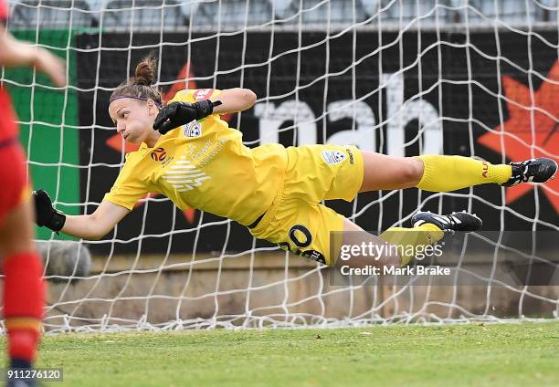 Sarah Willacy of Adelaide United makes a save during the round 13 W-League match between Adelaide United and the Brisbane Roar at Marden Sports...