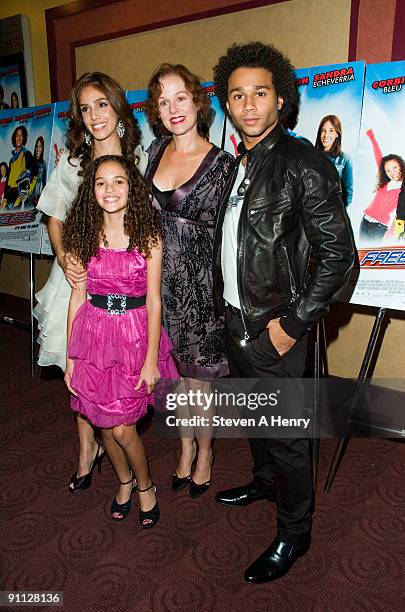 Sandra Echeverria, Madison Pettis, Penelope Anne Miller and Corbin Bleu attends the "Free Style" premiere at the Chelsea Clearview Cinema 9 on...