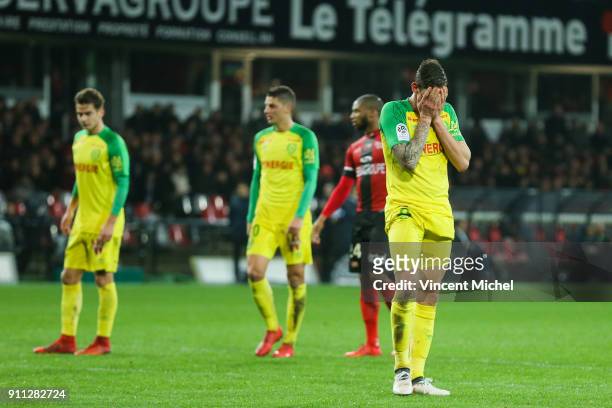 Emiliano Sala of Nantes during the Ligue 1 match between EA Guingamp and Nantes at Stade du Roudourou on January 27, 2018 in Guingamp, .
