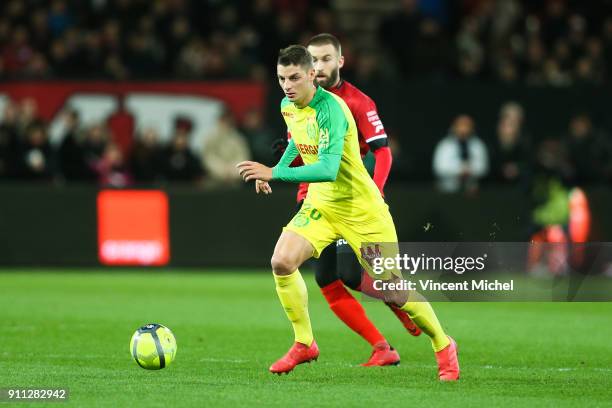 Andrei Girotto of Nantes during the Ligue 1 match between EA Guingamp and Nantes at Stade du Roudourou on January 27, 2018 in Guingamp, .