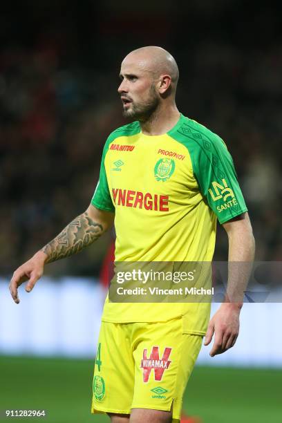 Nicolas Pallois of Nantes during the Ligue 1 match between EA Guingamp and Nantes at Stade du Roudourou on January 27, 2018 in Guingamp, .