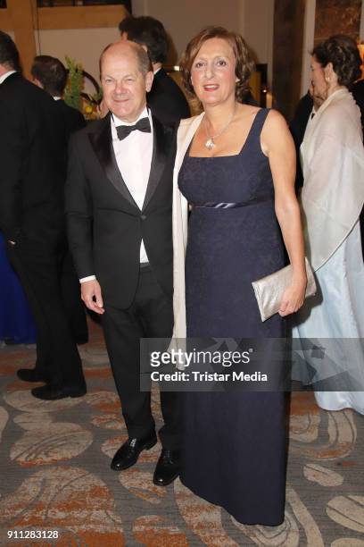 Olaf Scholz and his wife Britta Ernst during the press ball Hamburg at Hotel Atlantik on January 27, 2018 in Hamburg, Germany.