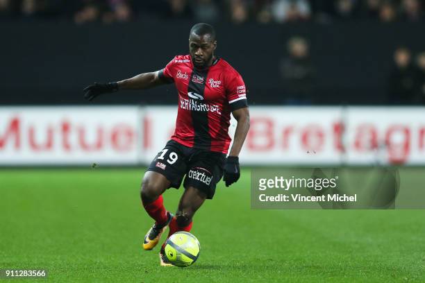 Yannis Salibur of Guingamp during the Ligue 1 match between EA Guingamp and Nantes at Stade du Roudourou on January 27, 2018 in Guingamp, .