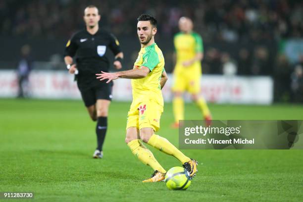 Adrien Thomasson of Nantes during the Ligue 1 match between EA Guingamp and Nantes at Stade du Roudourou on January 27, 2018 in Guingamp, .