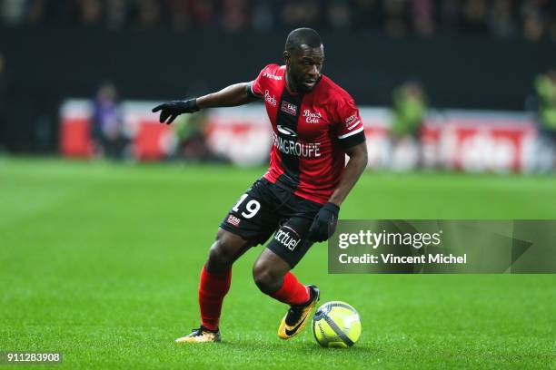 Yannis Salibur of Guingamp during the Ligue 1 match between EA Guingamp and Nantes at Stade du Roudourou on January 27, 2018 in Guingamp, .