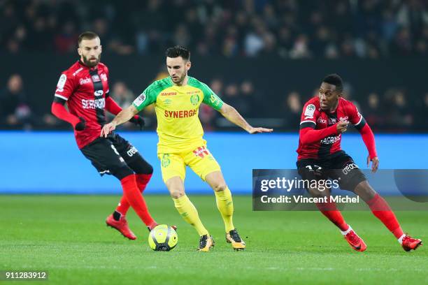 Adrien Thomasson of Nantes during the Ligue 1 match between EA Guingamp and Nantes at Stade du Roudourou on January 27, 2018 in Guingamp, .