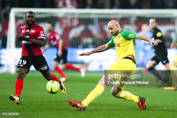 Nicolas Pallois of Nantes during the Ligue 1 match between EA Guingamp and Nantes at Stade du Roudourou on January 27, 2018 in Guingamp, .