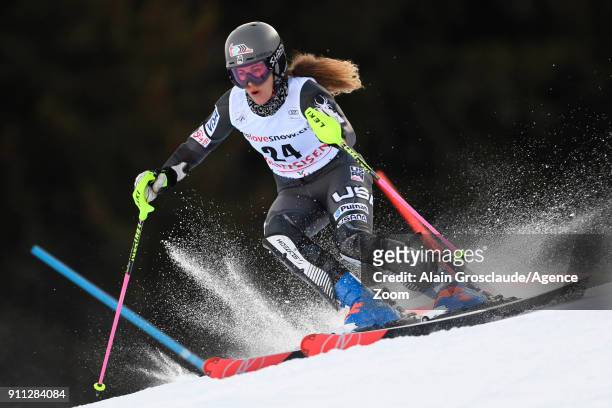 Resi Stiegler of USA in action during the Audi FIS Alpine Ski World Cup Women's Slalom on January 28, 2018 in Lenzerheide, Switzerland.