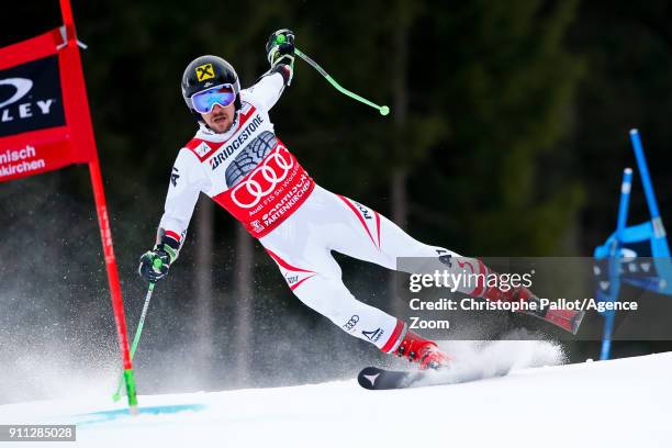 Marcel Hirscher of Austria competes during the Audi FIS Alpine Ski World Cup Men's Giant Slalom on January 28, 2018 in Garmisch-Partenkirchen,...