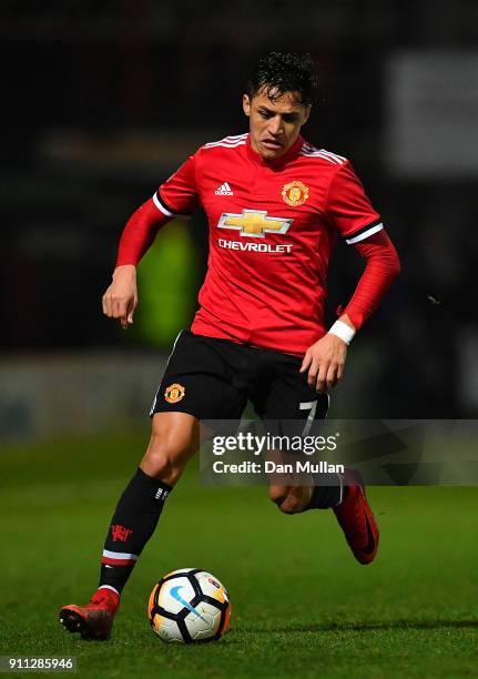 Alexis Sanchez of Manchester United controls the ball during the Emirates FA Cup Fourth Round match between Yeovil Town and Manchester United at...