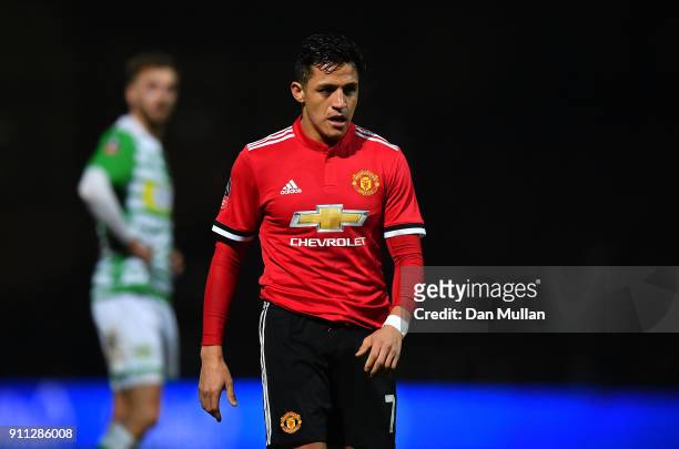 Alexis Sanchez of Manchester United looks on during the Emirates FA Cup Fourth Round match between Yeovil Town and Manchester United at Huish Park on...