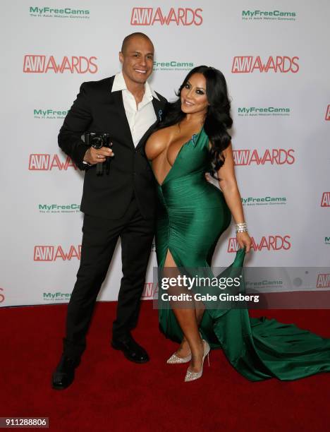 Adult film actor Keegan Kade and adult film actress Kiara Mia attend the 2018 Adult Video News Awards at the Hard Rock Hotel & Casino on January 27,...