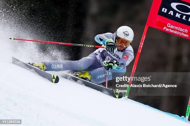 Thomas Fanara of France competes during the Audi FIS Alpine Ski World Cup Men's Giant Slalom on January 28, 2018 in Garmisch-Partenkirchen, Germany.