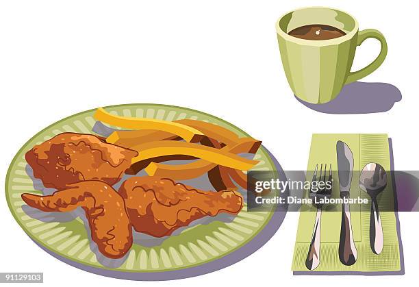 fried chicken dinner - table place setting stock illustrations