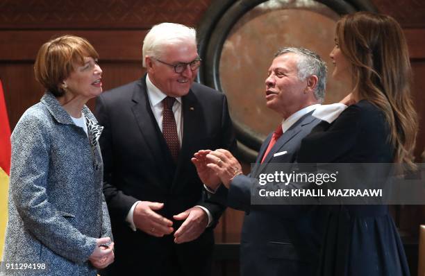 German President Frank-Walter Steinmeier and his wife Elke Buedenbender meet with Jordan's King Abdullah II and Queen Rania in the capital Amman, on...