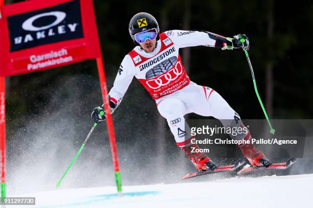 Marcel Hirscher of Austria in action during the Audi FIS Alpine Ski World Cup Men's Giant Slalom on January 28, 2018 in Garmisch-Partenkirchen,...