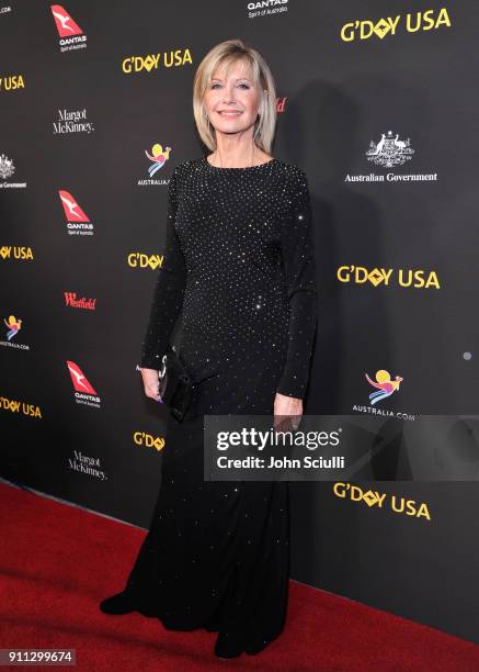 Olivia Newton John attends the 2018 G'Day USA Black Tie Gala at InterContinental Los Angeles Downtown on January 27, 2018 in Los Angeles, California.