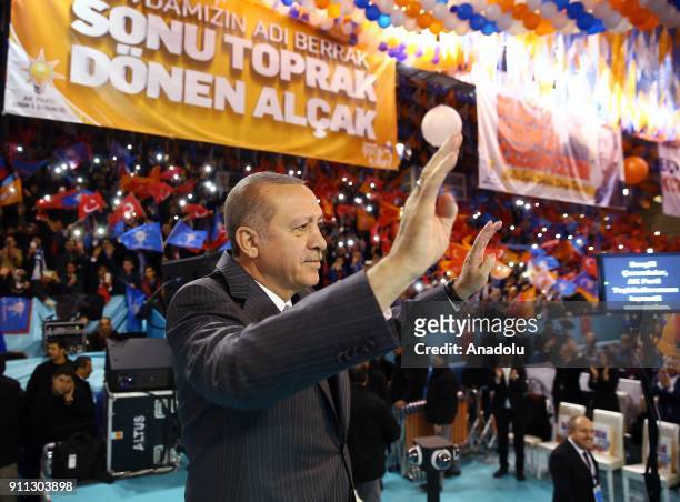 President of Turkey and Leader of the Justice and Development Party Recep Tayyip Erdogan delivers a speech during the 6th Ordinary Provincial...