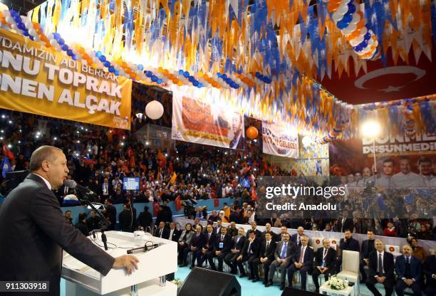 President of Turkey and Leader of the Justice and Development Party Recep Tayyip Erdogan delivers a speech during the 6th Ordinary Provincial...