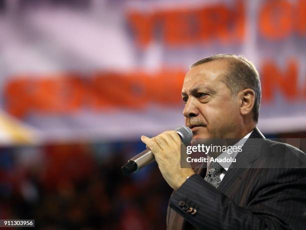 President of Turkey and Leader of the Justice and Development Party Recep Tayyip Erdogan delivers a speech during the 6th Ordinary Provincial...