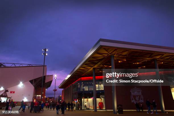 General view of the club shop ahead of The Emirates FA Cup Fourth Round match between Liverpool and West Bromwich Albion at Anfield on January 27,...