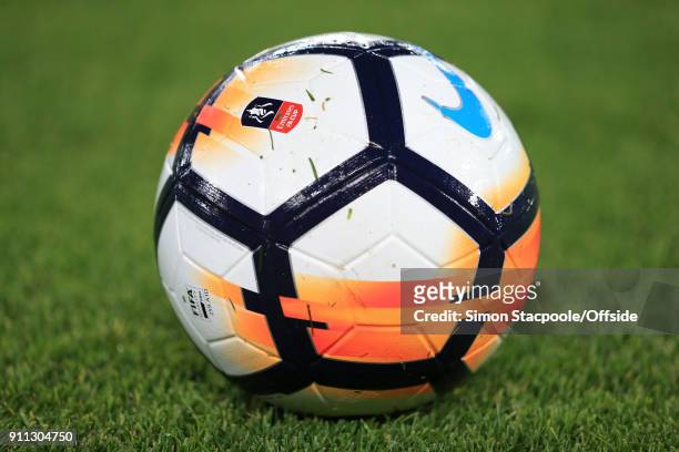 General view of a matchball during The Emirates FA Cup Fourth Round match between Liverpool and West Bromwich Albion at Anfield on January 27, 2018...