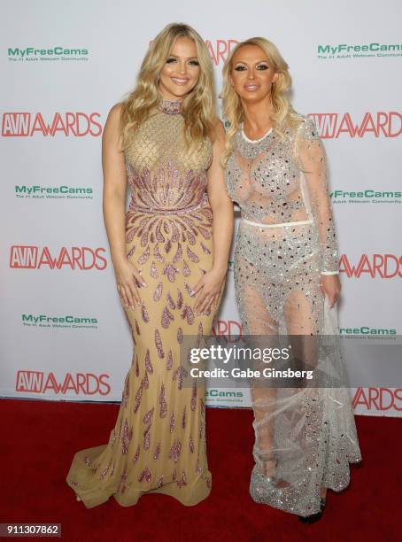 Adult film actress/director Alexis Texas and adult film actress Nikki Benz attend the 2018 Adult Video News Awards at the Hard Rock Hotel & Casino on...