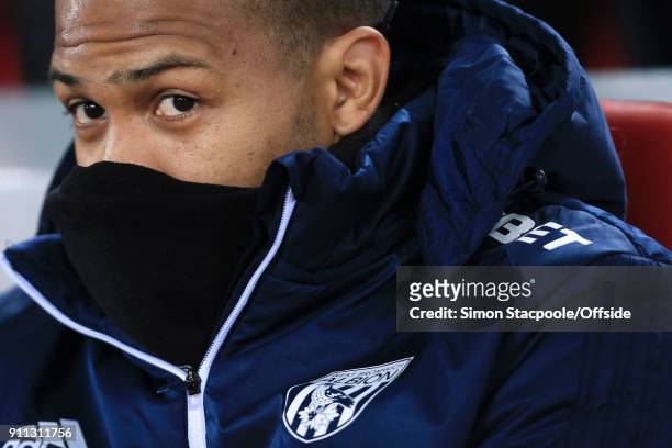 Jose Salomon Rondon of West Brom looks on during The Emirates FA Cup Fourth Round match between Liverpool and West Bromwich Albion at Anfield on...