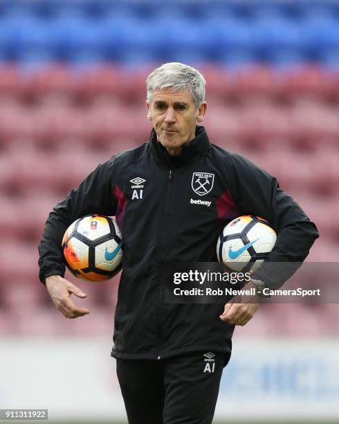 West Ham United coach Alan Irvine during the The Emirates FA Cup Fourth Round match between Wigan Athletic and West Ham United at DW Stadium on...