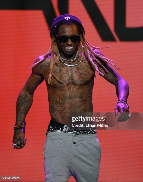 Rapper Lil' Wayne performs during the 2018 Adult Video News Awards at The Joint inside the Hard Rock Hotel & Casino on January 27, 2018 in Las Vegas,...