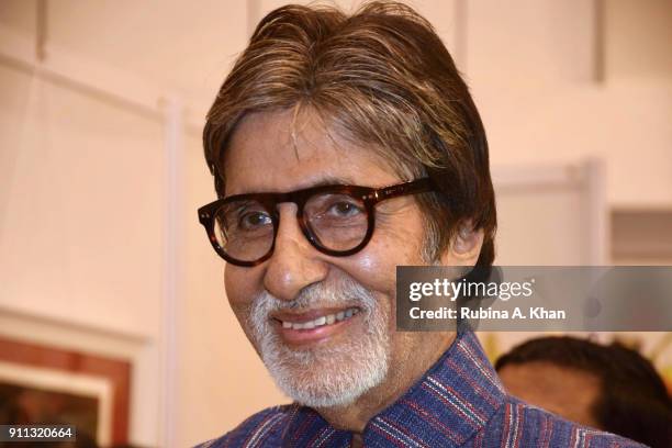 Amitabh Bachchan at digital artist Dilip De's Smartphone School Of Art Exhibit 'Celebration Of The Unexpected' at Jehangir Art Gallery on January 26,...