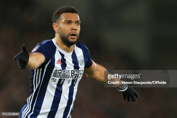 Matt Phillips of West Brom gestures during The Emirates FA Cup Fourth Round match between Liverpool and West Bromwich Albion at Anfield on January...