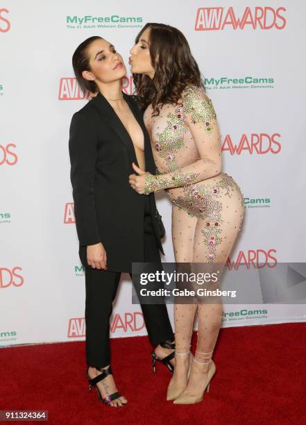 Native Youth and adult film actress Abella Danger attend the 2018 Adult Video News Awards at the Hard Rock Hotel & Casino on January 27, 2018 in Las...