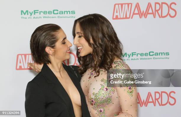 Native Youth and adult film actress Abella Danger attend the 2018 Adult Video News Awards at the Hard Rock Hotel & Casino on January 27, 2018 in Las...