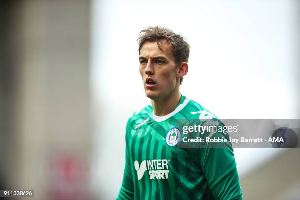 Christian Walton of Wigan Athletic during the The Emirates FA Cup Fourth Round match between Wigan Athletic and West Ham United on January 27, 2018...
