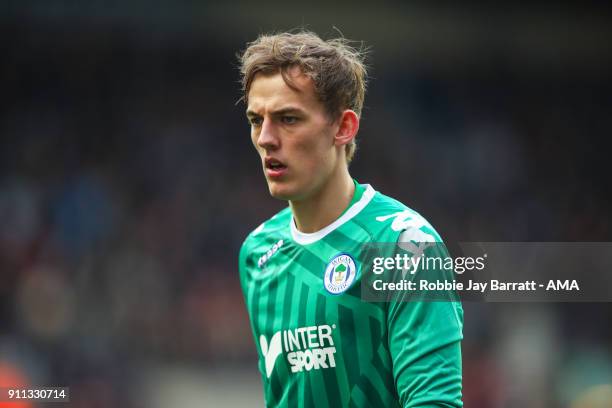 Christian Walton of Wigan Athletic during the The Emirates FA Cup Fourth Round match between Wigan Athletic and West Ham United on January 27, 2018...