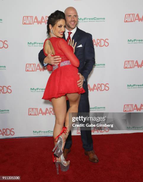 Adult film actress Kissa Sins and adult film actor Johnny Sins attend the 2018 Adult Video News Awards at the Hard Rock Hotel & Casino on January 27,...