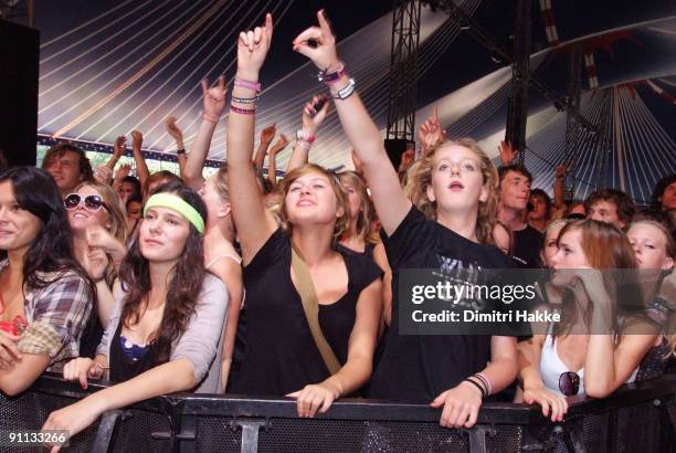 Fans of White Lies on the first day of Lowlands Festival at Evenemententerrein Walibi World on August 21, 2009 in Biddinghuizen, Netherlands.