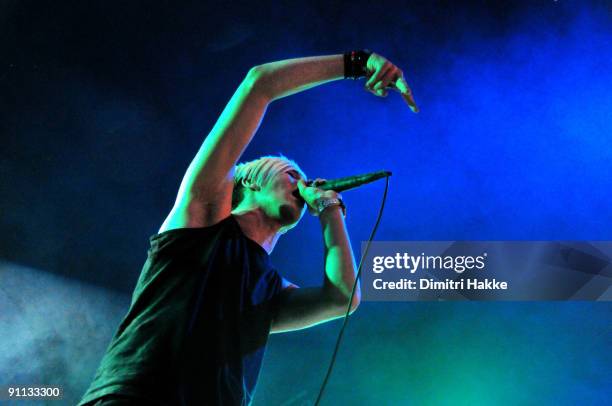 Sean Smith of The Blackout perform on stage on the first day of Lowlands Festival at Evenemententerrein Walibi World on August 21, 2009 in...