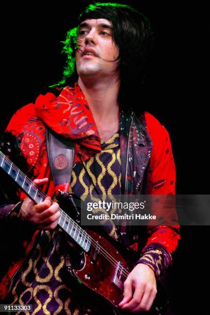 Simon Taylor Davis of Klaxons performs on stage on the first day of Lowlands Festival at Evenemententerrein Walibi World on August 21, 2009 in...