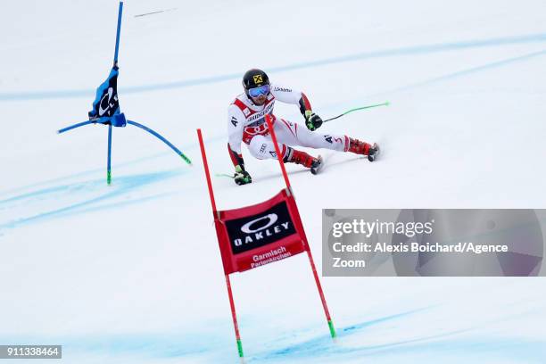 Marcel Hirscher of Austria takes 1st place during the Audi FIS Alpine Ski World Cup Men's Giant Slalom on January 28, 2018 in Garmisch-Partenkirchen,...