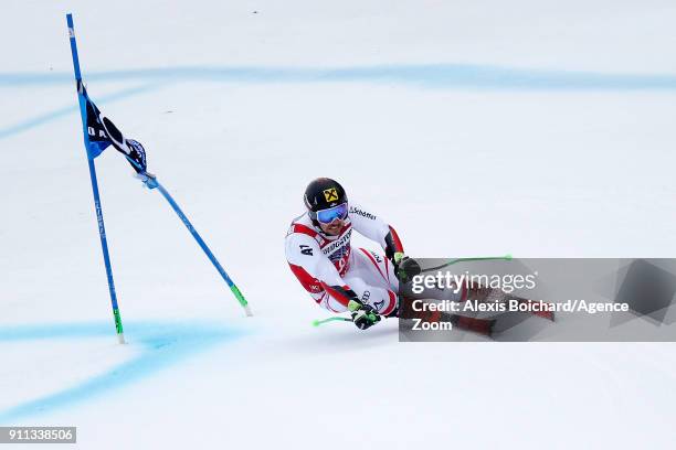 Marcel Hirscher of Austria takes 1st place during the Audi FIS Alpine Ski World Cup Men's Giant Slalom on January 28, 2018 in Garmisch-Partenkirchen,...