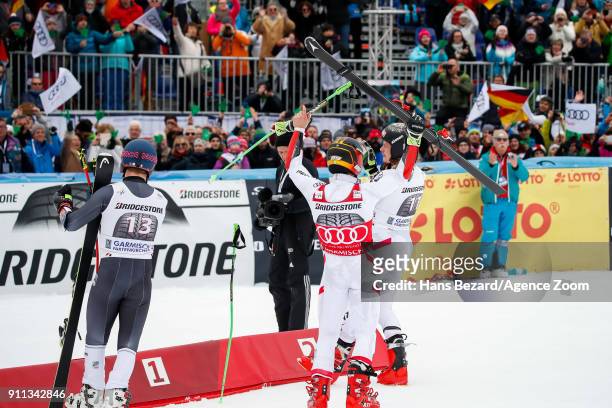 Marcel Hirscher of Austria takes 1st place during the Audi FIS Alpine Ski World Cup Men's Giant Slalom on January 28, 2018 in Garmisch-Partenkirchen,...