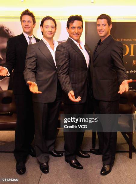 David Miller, Urs Buhler, Sebastien Izambard and Carlos Marn of "popera" group Il Divo attend a press conference ahead of their concert on September...