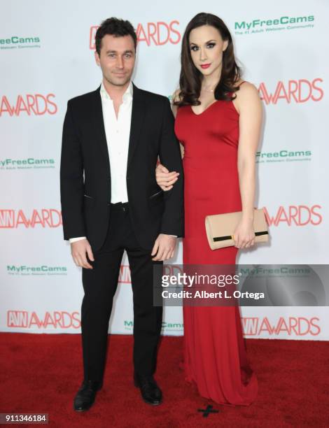 James Deen and Chanel Preston attend the 2018 Adult Video News Awards held at Hard Rock Hotel & Casino on January 27, 2018 in Las Vegas, Nevada.